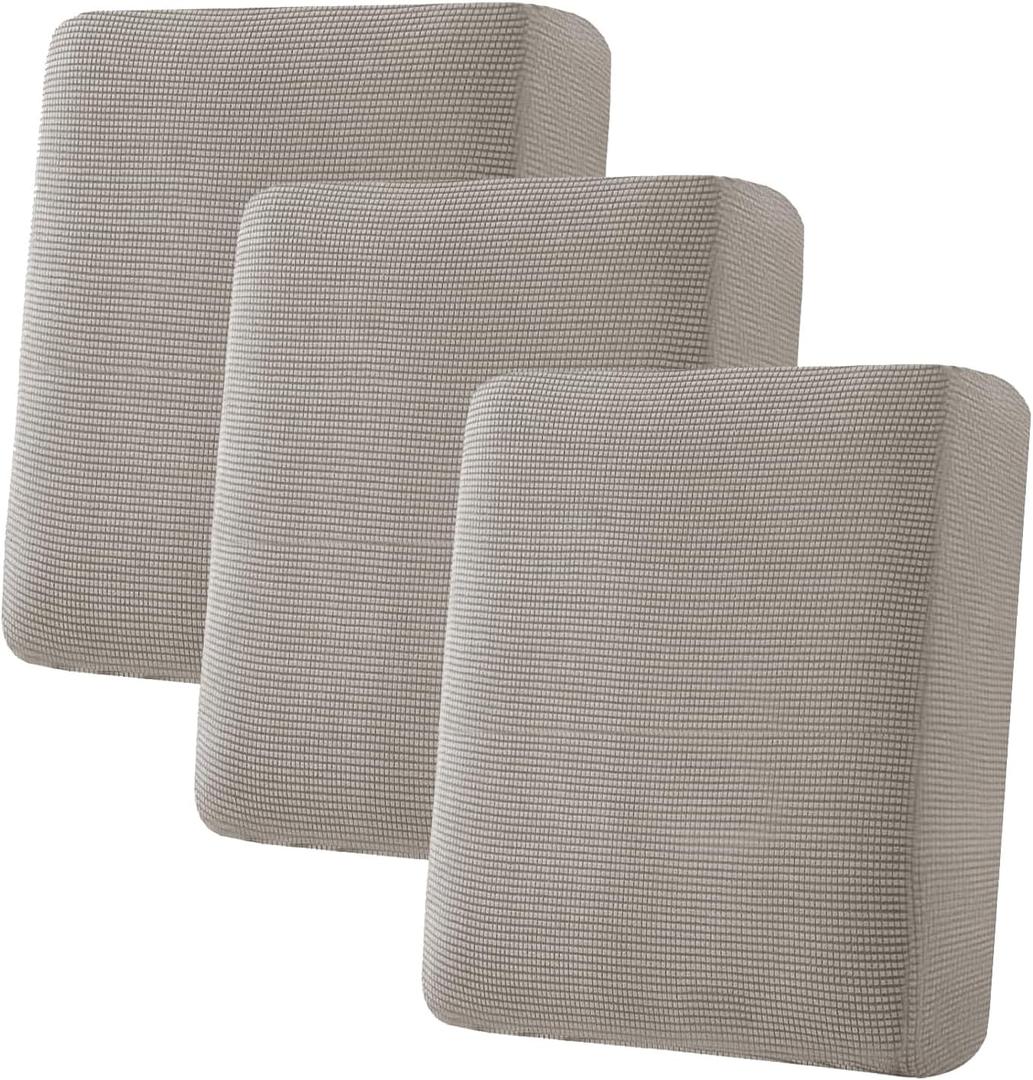 H.VERSAILTEX Super Stretch Stylish Cushions Covers/Furniture Cover Spandex Jacquard Small Checked Pattern Super Soft Slipcover Washable Individual (3 Cushion Sofa, Taupe)