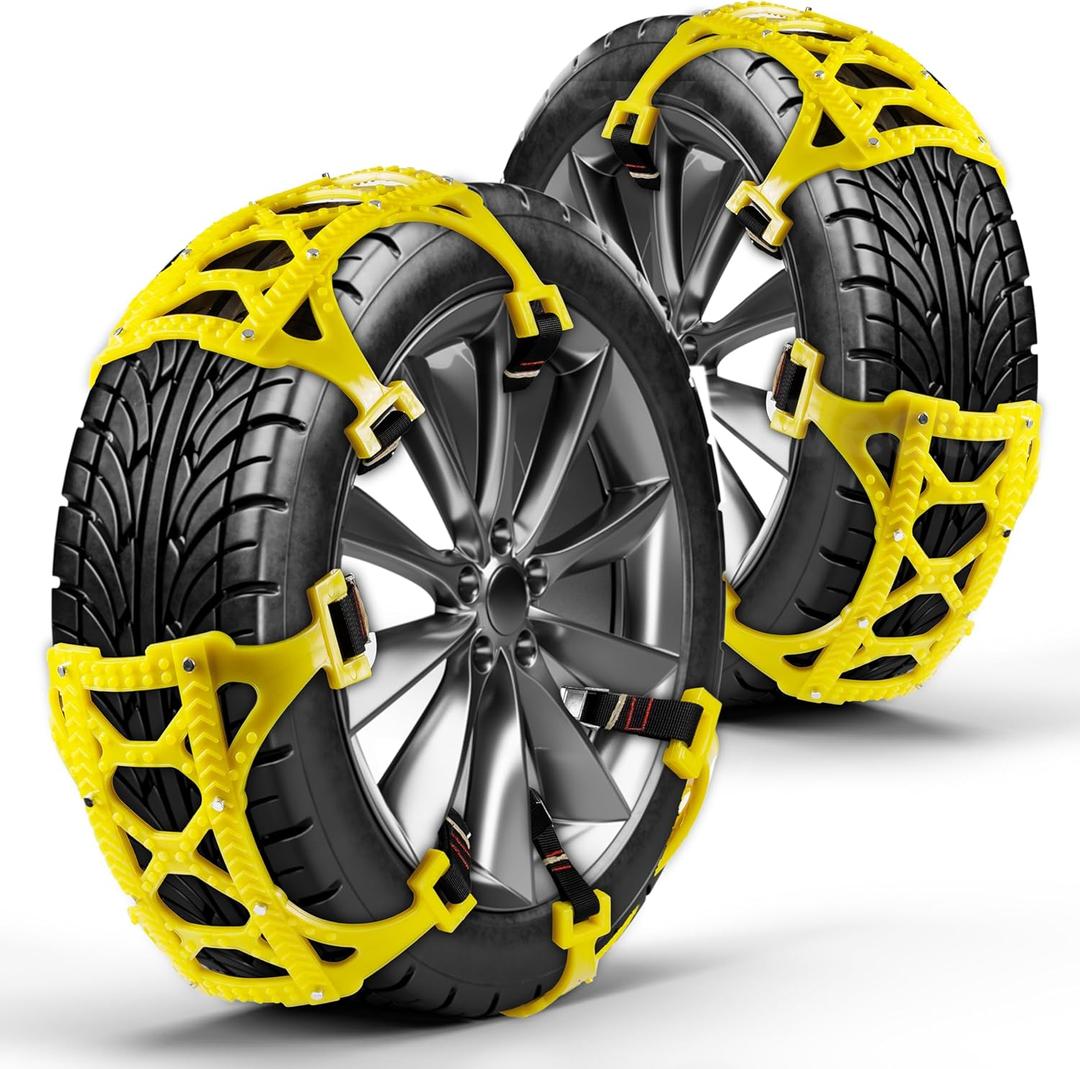 Zento Deals Car Snow Tire Chains  Heavy-Duty Anti-Slip Traction Device for All Seasons  Durable Emergency Tire Chains for Cars, SUVs, and Trucks (Yellow)