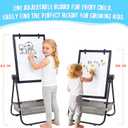 Maxtek Easel for Kids 24x18in, Double-Sided Whiteboard & Chalkboard, Black | Adjustable Height, 360° Rotating Art Easel Board with Tabletop Mode, Magnetic Standing Easel With Accessories For Kids 3+