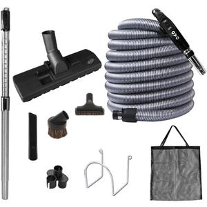 OVO Central Vacuum Standard Kit, with 30ft Low-Voltage Hose, ON/Off Control at The Handle, 12 Combo Brush and Accessories, for Hard Surfaces and Carpets, B 30', Black, (KIT-LV30S)