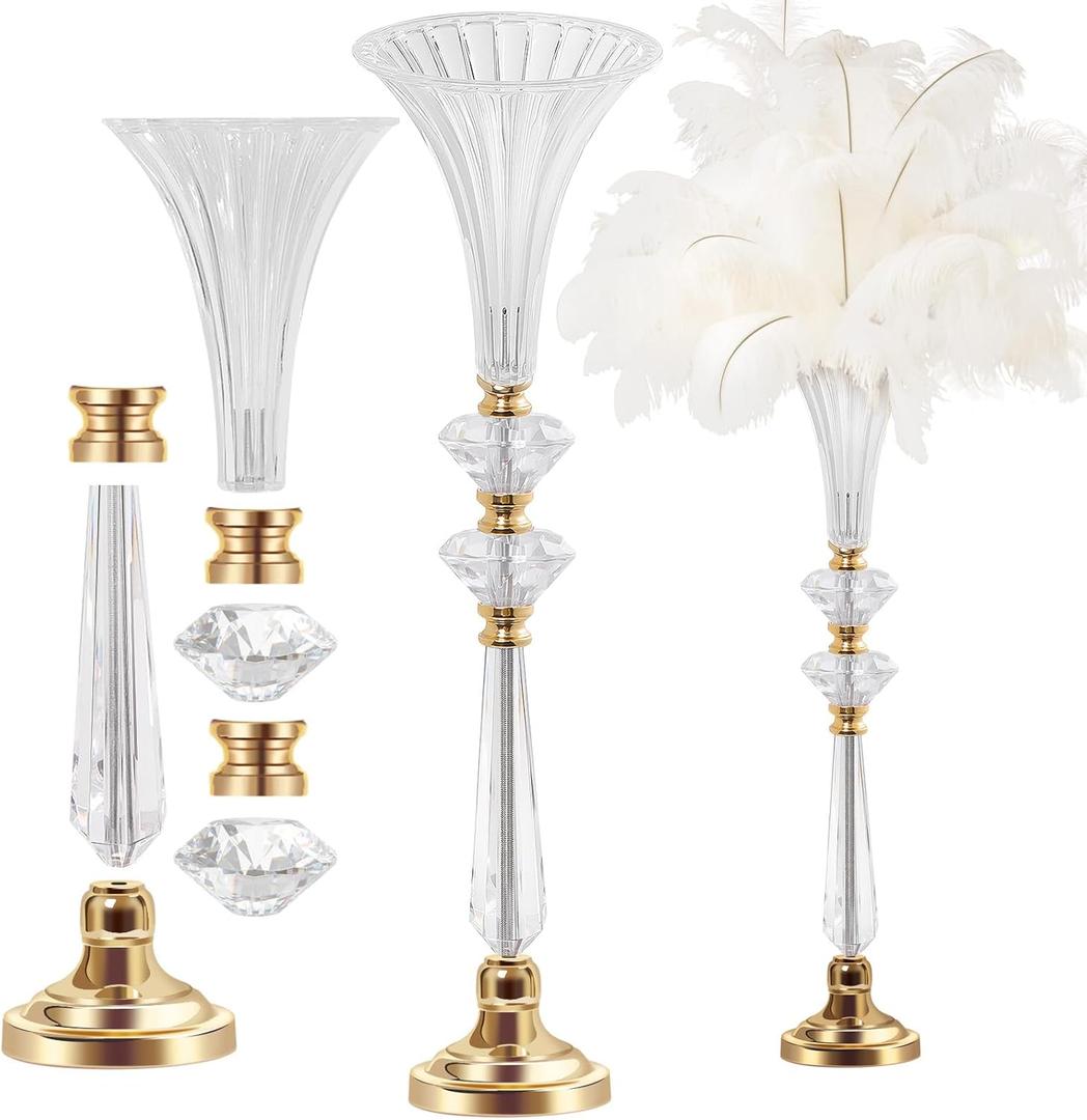 VIJIV Tall Crystal Acrylic Flower Vases for Centerpieces, 26.2" Large Clear Decorative Trumpet Vases, Wedding Flower Stand with Ribbed, Table/Floor Vase for Bridal Showers & Dining Room, Home Dcor