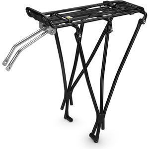 Flexzion Adjustable Bicycle Carrier Rack, 110lb Capacity, Black - Back Bike Cargo Rack, Aluminum Rear Seat Post Bike Rack Caddy for 26-28 Inch Wheels with Hardware Included