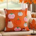 Embroidered Fall Pillow Covers 18x18 Inch - Halloween Decor Soft Cozy Throw Pillow Covers with Zipper Autumn Theme Harvest Colorful Pumpkin Cushion Covers for Living Room Couch Sofa Bed