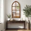 Farmhouse Cathedral Window Pane Mirror Wall Decor 18 X 36 Inch, Hanging Distressed Wood Arched Window Mirror, Decorative Wall Mirrors for Living Room Bedroom Entryway