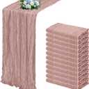 12 Pack Dusty Pink Cheesecloth Table Runner 17x108 Inch Semi Sheer Boho Gauze Cheese Cloth Fabric Table Runners, for Wedding Party Baby Shower Birthday Home Decor Garden Farmhouse