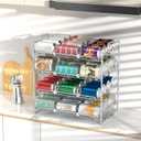 4 Tiers Stackable Can Rack Organizer, Wear-resistant Upgrade Beverage Food Can Dispenser Holder Holds up to 48 Cans for Kitchen Cabinet and Pantry (Silver)