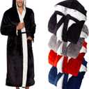 Ross Michaels Mens Robe Big & Tall Sherpa Lined Hooded Robe - Long Plush Fleece Bathrobe (Black Sherpa, Large) 