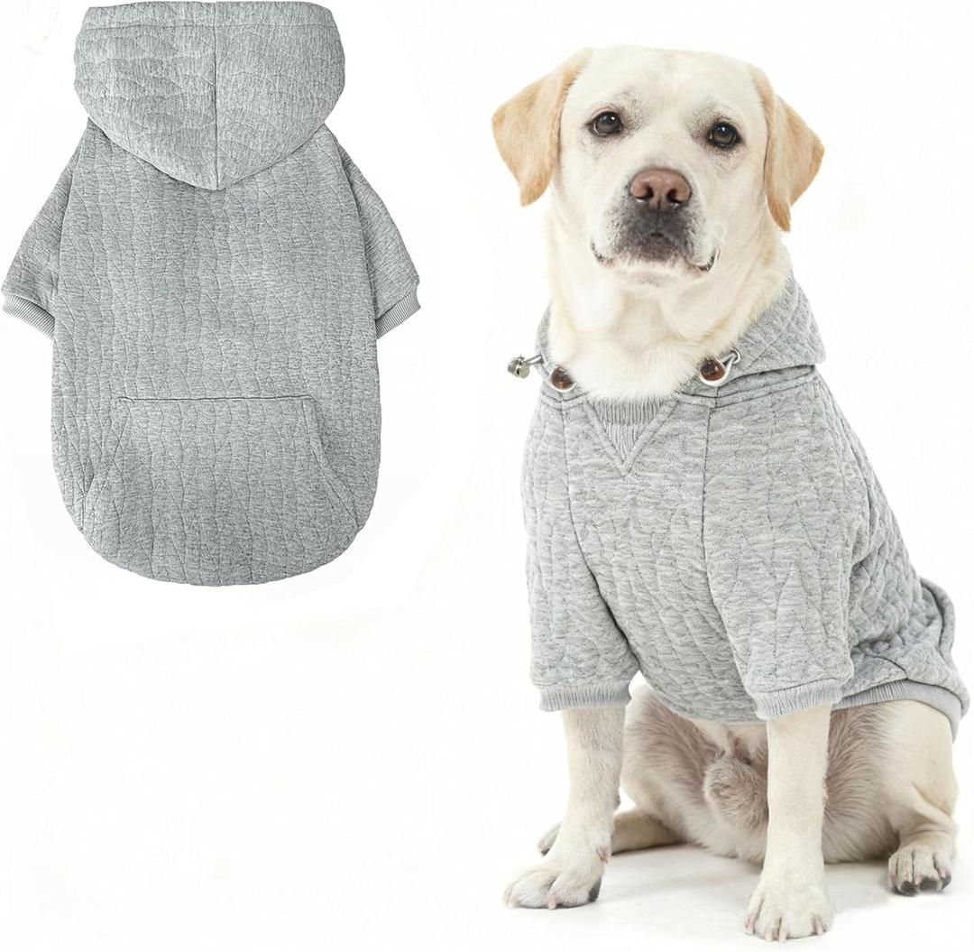 EXPAWLORER Textured Cable Knit Basic Dog Hoodie, Elevated Style Dog Sweater with Leash Hole and Pocket, Soft and Warm Pet Winter Coat, Cold Weather Clothes for Small Medium Large Dogs,Grey XXL (XXL(Back:22.5",Chest:34.5",Neck:24"))