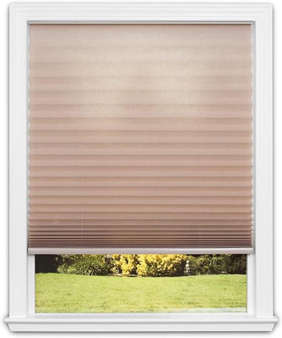 Redi Shade No Tools Easy Lift Trim-at-Home Cordless Pleated Light Filtering Fabric Shade Natural, 60" W x 64" L, (Fits windows 43"- 60")