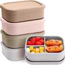Honeydak 4 Pcs Silicone Bento Box, 3 Compartment Lunch Food Container for Women Men, Leak Proof Microwave Easy to Clean Dishwasher Freezer Safe (Bohemian Color)