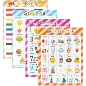 Educational Posters 4 PCS 17x22 Inch Shapes Numbers Colors Alphabet Poster Learning Posters for Toddlers 13 Preschool Classroom Must Haves Preschool Charts for Elementary School Kindergarten
