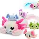 MaoGoLan 5 Pcs Axolotl Plush Stuffed Animal with 4 Babies Inside, 31.5" Glow Mommy Axolotl Plush Pillow for Girls, Soft Long Salamander Plushies for Birthday Gifts, Rainbow Tie-Dye