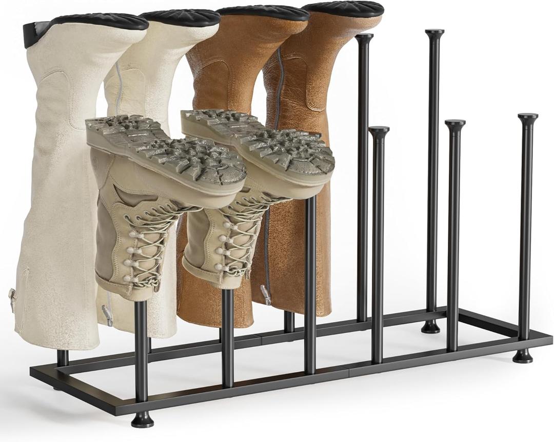 pickpiff Freestanding Boot Rack Organizer Tall Boots - Black Metal Boot Rack for Dorm Room, Closet, Entryway, Bedroom, Patio Outdoor, Hallway, Black, Shoe Storage Fit for 6 Pairs