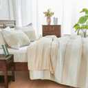 Andency King Size Quilt Set Beige, 3 Pieces Beige Ultra Soft Lightweight Bedspreads & Coverlets Set, Patchwork Striped Quilted Bedding Sets for All Seasons (1 Quilt, 2 Pillow Shams)