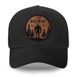 SJUDHHG Bigfoot Trucker Hat for Men, Bigfoot Gifts, Adjustable Embroidered Sasquatch Baseball Cap Black, Medium Large 
