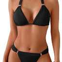 TASHEHE Women's Triangle Ruched Bikini Set Sexy Two Piece Swimsuit Halter Sliding Rings Bathing Suit (Medium, Black1)