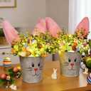 KC&KST 2 Pcs Easter Decorations Indoor Artificial Flower with Bunny Ear, Lighted Bunny Desk Decor with Color Eggs, Perfect Table Decorations for Home & Spring Party Centerpieces(Easter Bunny Flower)