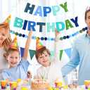 CANREVEL Pre-Strung 3D Rainbow Happy Birthday Banner, 3 PCS Happy Birthday Felt Sign, Pom Pom Garland, Triangle Fabric Bunting, Colorful Reusable Birthday Decorations for Women Men Girls Boys, Blue