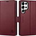 SHIELDON Wallet Case for Galaxy S25 Ultra 6.9", Genuine Leather Folio Magnetic Cover RFID Blocking Credit Card Holder Kickstand Shockproof Case Compatible with Galaxy S25 Ultra - Wine Red