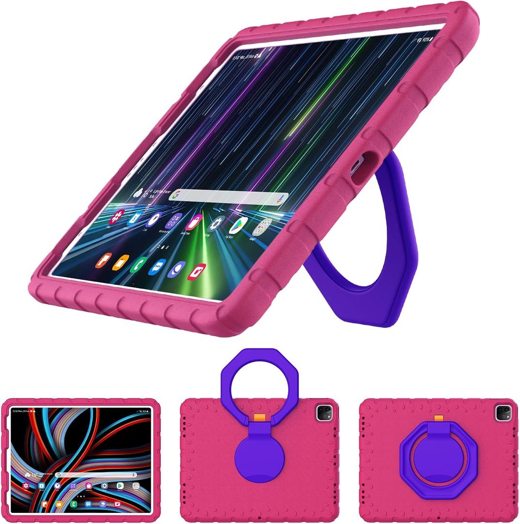 for iPad Pro 12.9 Case 3rd 4th 5th 6th Generation with Pencil Holder & 360 Rotating Handle Stand, New Cute Rugged Cover for iPad Pro 12.9 inch 2022/2021/2020/2018 - Rose Red