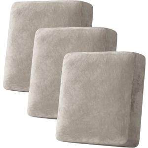H.VERSAILTEX Velvet Stretch Couch Cushion Cover Plush Cushion Slipcover for Chair Loveseat Sofa Cushion Furniture Protector Seat Cushion Sofa Cover (3 Piece Sofa Cushion Covers, Oatmeal)