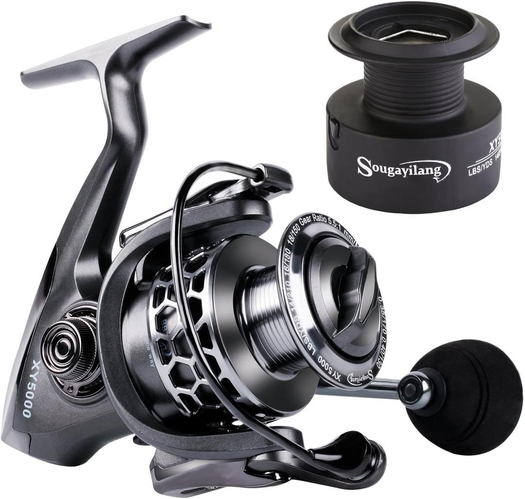 Sougayilang Fishing Reel 13+1BB Light Weight Ultra Smooth Aluminum Spinning Fishing Reel with Free Spare Graphite Spool (XY3000)