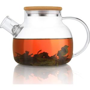 CnGlass Glass Teapot Stovetop Safe,30.4oz Clear Tea pot with Removable Filter Spout,Loose Leaf and Blooming Tea Maker, 30.4oz/900ml