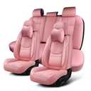 Auto Car Seat Covers Accessories Full Set Leather Cushion Protector Universal Fit 7 Colors (Pink, Front Pair and Rear)