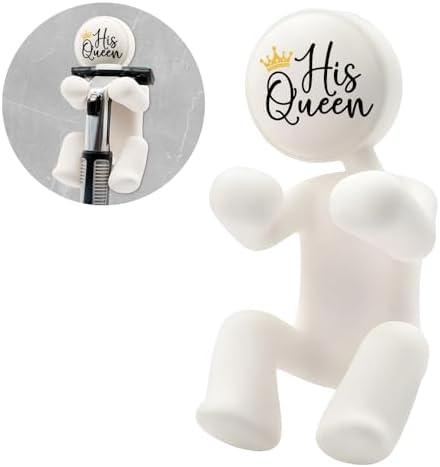 AGMDESIGN His Queen Shower Razor Holder, Funny Wife Mom Bathroom Decor for Inside Shower, Gadgets Leg Razor Holder, Cute Valentine's Day Storage Hook Gifts for Women Girlfriend Wife Mom