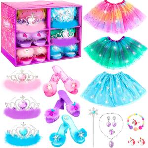 Princess Dress Up Shoes Set, Girls Dress Up Toys Toddler Jewelry Boutique Kit, 3 Themes of Unicorn Mermaid Ice Princess Costumes Set, Pretend Play Gifts for Little Girls Aged 3-6 Years Old