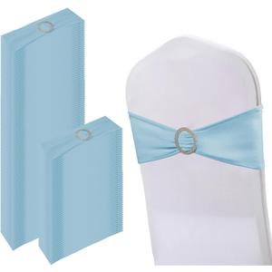 150 Pack Spandex Stretch Chair Sashes Bows, Elastic Stretch Chair Cover Bands Ties with Buckle Slider for Wedding Party Ceremony Reception Event Banquet Decoration (Sky Blue)