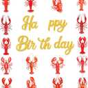 3Pcs Glitter Gold Crawfish Birthday Party Banner Lobster Boil Party Decorations Lobster Theme Banner Glitter Gold Crawfish Happy Birthday Banners Sign for Food Boil Baby Shower Partys Supplies