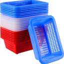 SHEUTSAN 24 Packs 9 x 6.3 x 2.8 Inches Plastic Storage Baskets, 8 each of White, Red, Blue Storage Baskets Colored Organizer Trays Plastic Holders Bins for Classroom, Office, Kitchen, Shops