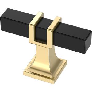 Alzassbg 6 Pack Matt Black and Gold Cabinet Knobs, 2 Inch(51mm) Diameter Cabinet Hardware Square T Bar Knobs for Cupboard and Drawers AL6094KGP-MB