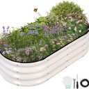 Galvanized Raised Garden Bed - 4x2x1FT Metal Planter Boxes Outdoor | Oval Steel Raised Bed Kit for Gardening with Protective Tape, Gloves for Vegetables, Flower, Herb (White)