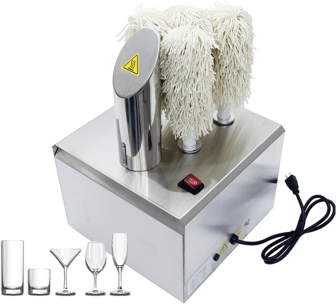 INTSUPERMAI Commercial Glass Polisher Electric Wine Glass Polishing Machine wiht 5 Brushes Electric Automatic Dryer 1200W Wine Glass Polisher Machine for Lobby Lounge Bars Kitchen Restaurants Hotels