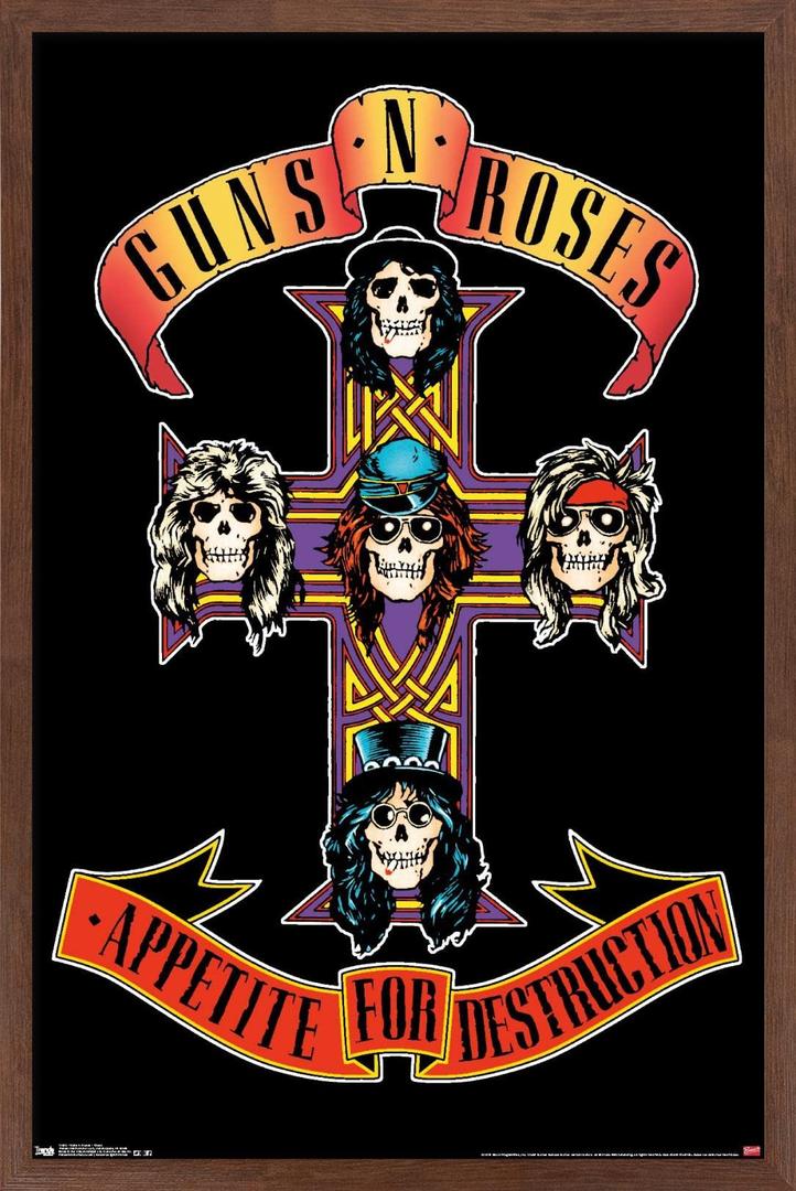 Trends International Guns N' Roses - Cross Wall Poster, 22.375" x 34", Mahogany Framed Version