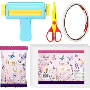 Paper Crimper, Pinking Shears, 30 Sheets Butterfly Glossy Thin Inkjet Paper, Double Sided Tape for Crafts Butterfly Birthday Party Supplies for Chip Bag Making