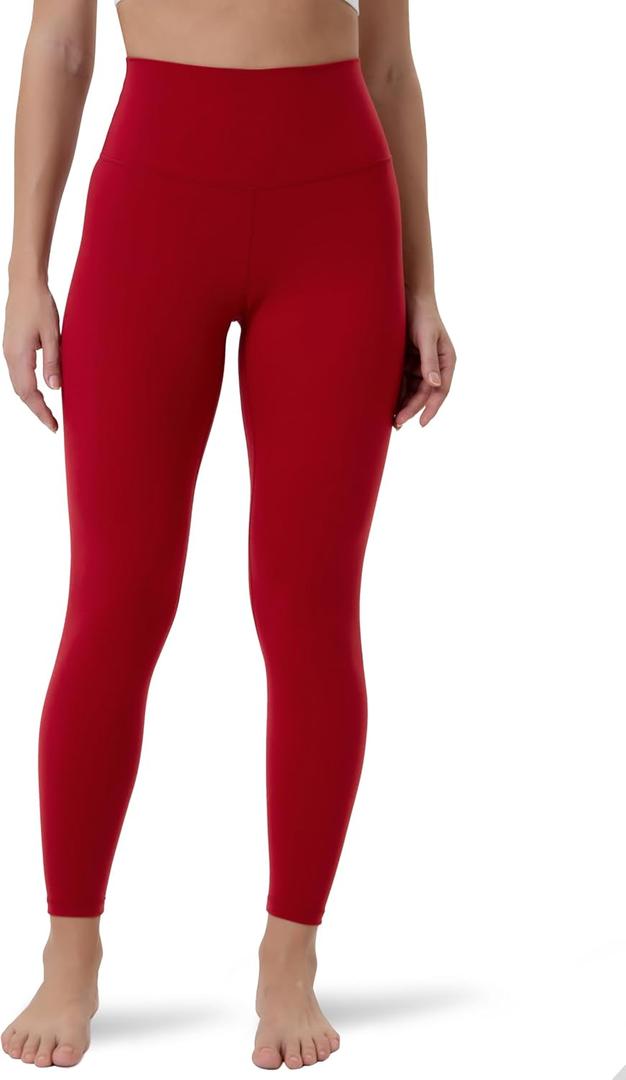 YUNOGA Women's High Waisted Workout Leggings 25" Inseam Ultra Soft Tummy Control Yoga Pants (S, Rose Red)