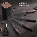 Astercook Knife Set, 6-Piece Kitchen Knife Set with Block, High Carbon Stainless Steel Ultra Sharp Kitchen Knives, Wood Grain Handle, Dishwasher Safe Knife Block Set, Black, Mothers Day Gifts