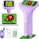 Microscope for Kids with 12 Slides, 100X-1000X 1080P Digital Handheld Kids Microscope, Mini Portable Pocket Miniscope Science Toys Gifts for 3+ 4 5 6 7 8 9 10 11 12 Year Old Boys Girls, Purple