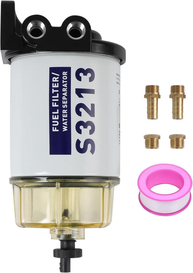 CARMOCAR Fuel Filter Water Separator replacement for Marine Outboard Motor Mercury with 3/8" Barb x 1/4" NPT brass Fittings Replaces# S3213, S3214, 35-60494-1, S3213, 18-7932-1, 18-17928, 35-809097
