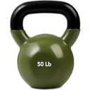JFIT Vinyl-Coated Cast Iron Kettlebell Weight – Flat Bottom Kettlebell for Strength Training, Cross Training & Home Gym Workouts, 50LB-Dark Green