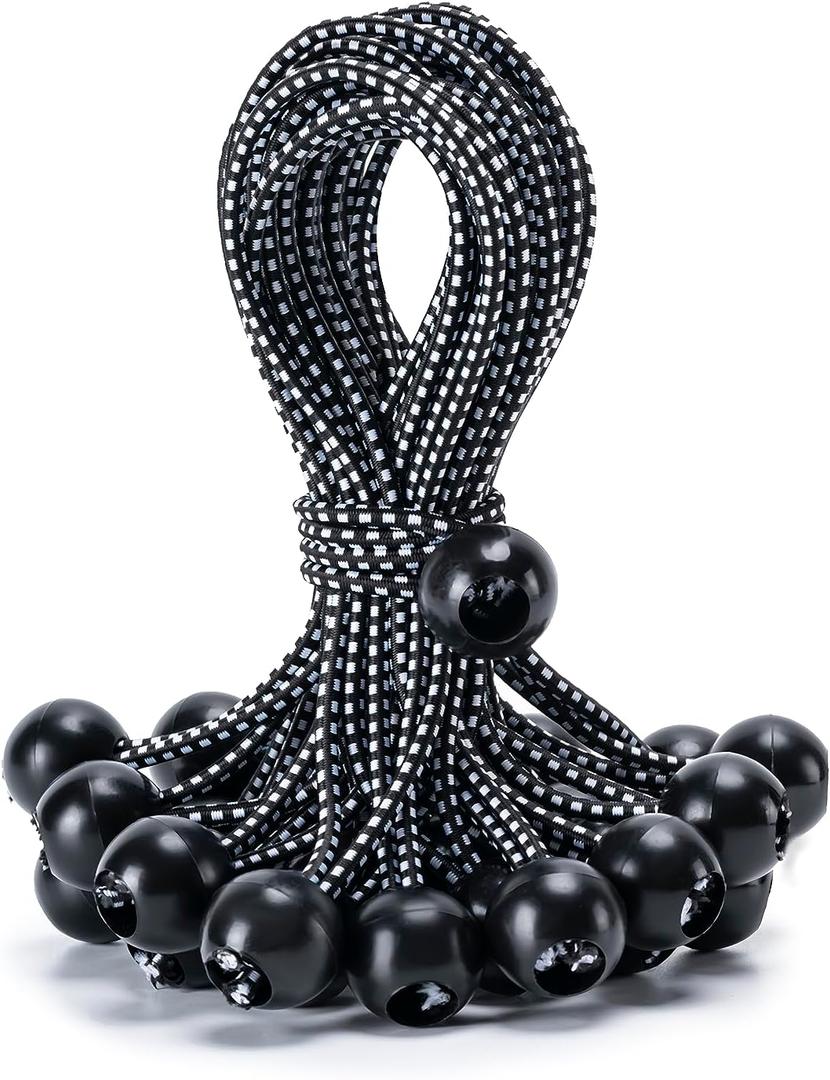 30 Pack Ball Bungee Cord, 9 Inch Heavy Duty Bungie Cord Balls Canopy Tarp Tie Down Bungee Balls for Camping, Tents, Cargo,Holding Wire and Hoses, Patio Umbrellas, Awning (Black/White)