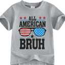 Douhoow Toddler Boys 4th of July Shirt Short Sleeve Letter Print Boys Tshirt 1T 2T 3T 4T 5T 6T Kids Patriotic Outfits