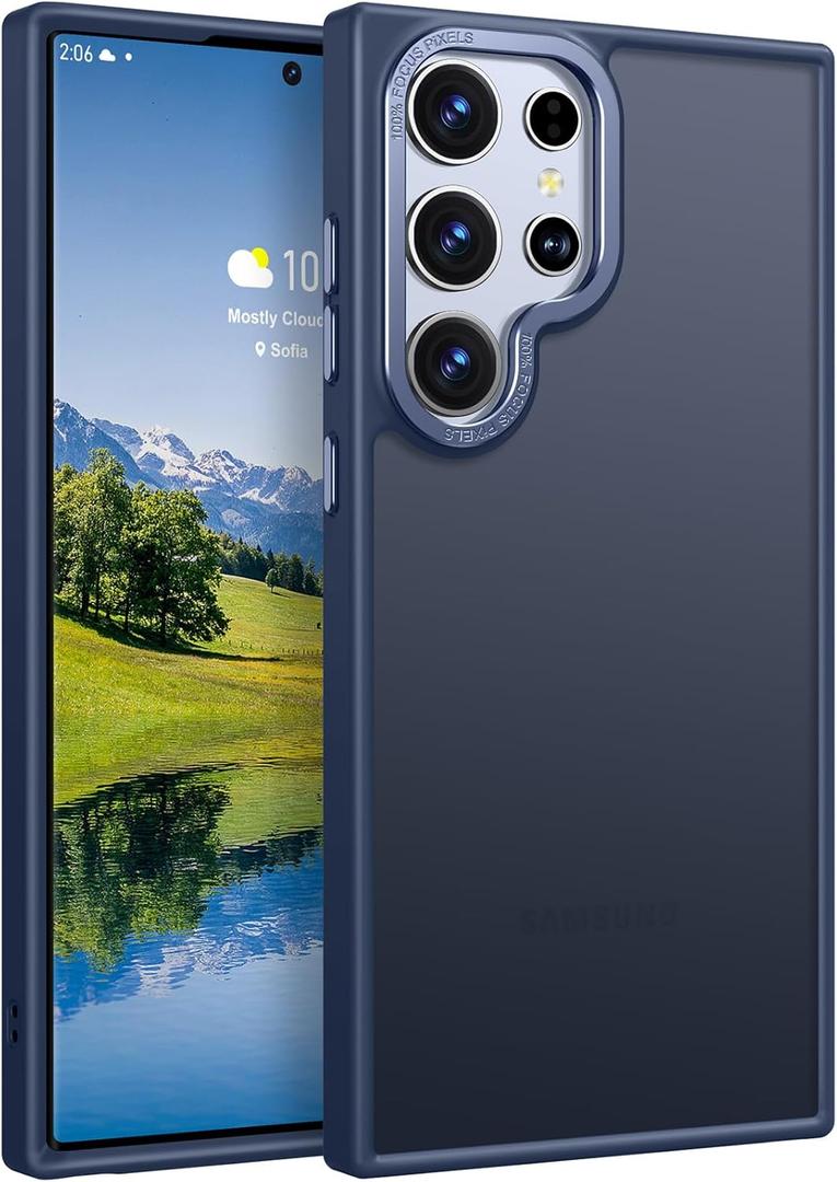 Rayboen for Samsung Galaxy S24 Ultra Case, Skin Feel Translucent Frosted Anti-Scratch Protective Phone Cover for Samsung S24 Ultra with Bumper Hard PC Back Soft Silicone Edge, Matte Blue