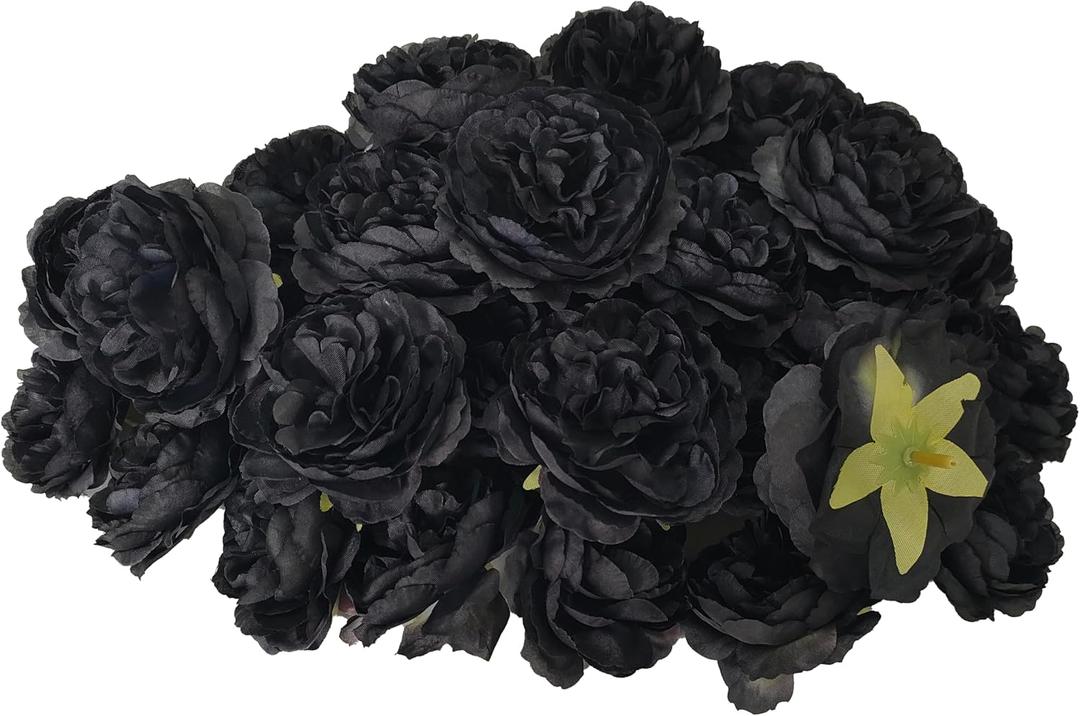 3.3Artificial Black Roses Heads40 Pcs Satin Rose Heads No Stem for DIY Flower Well,Crafts Bouquest (Black)
