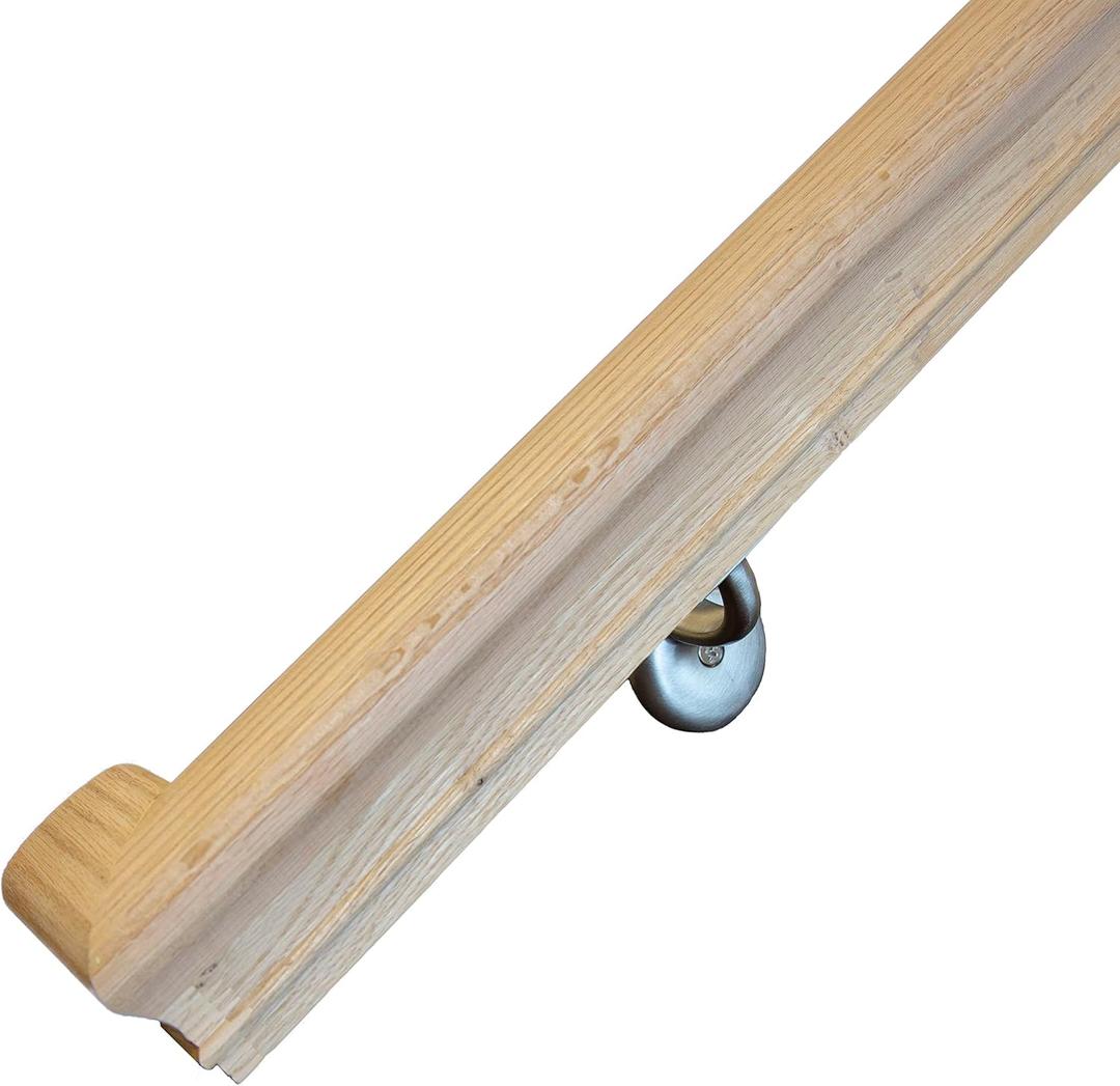 Solid Red Oak Handrail Kit with Wall Returns and Wall Mount Brackets (Matching Screws Included). 6010 Profile Unfinished. Indoor Use Only. (5 Ft, Brush Nickel)