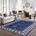 CAROMIO 8x10 Machine Washable Area Rug, Modern Bordered Stain Resistant Non-Slip Accent, Minimalist Floor Cover for Living Room Decor, Navy