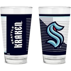 Rico Industries NHL Hockey Seattle Kraken 16 oz Pint Glasses with Digitally Printed Logo, Set of 2 Classic Drinking Glasses, for Fans, Dishwasher Safe